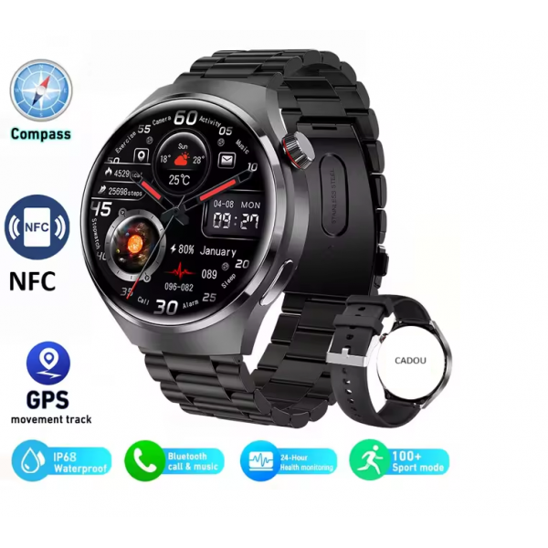 Ceas inteligent GPS GT4 Pro NFC Răspuns apel Sport Tracker fitness, Negru