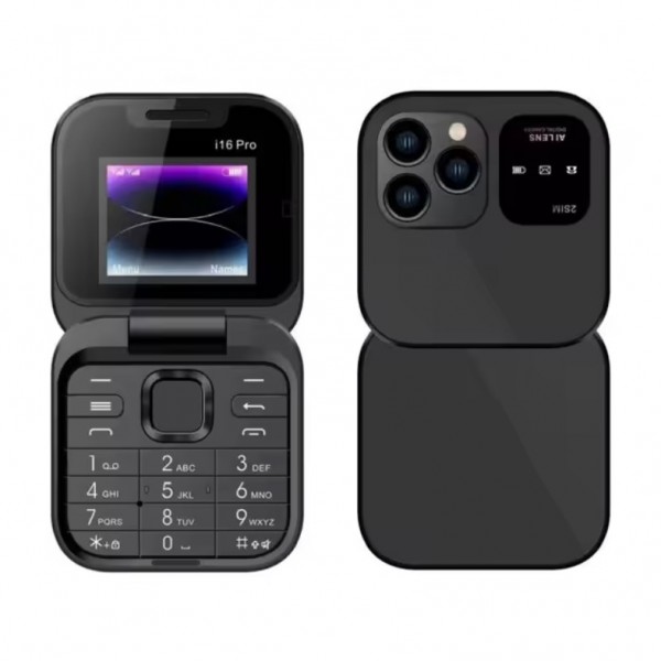 Telefon pliabil i16Pro, Copii, Înregistrare automată a apelurilor, FM, Dual SIM, NEGRU Telefon pliabil i16Pro, Copii, Înregistrare automată a apelurilor, FM, Dual SIM, NEGRU